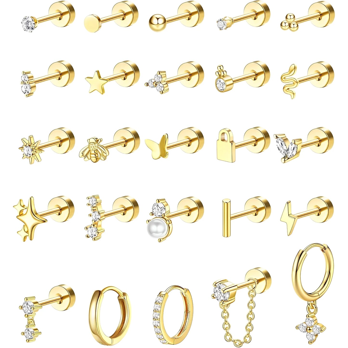 Bobisty 1pc Earrings for Sensitive Ears Surgical Stainless Steel Earrings for Women Dainty Flat Back Earring Stud Hoop Cartilage