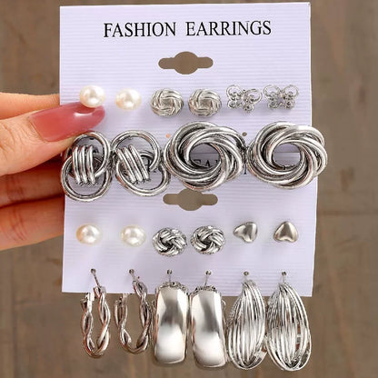 Simple Metal Geometric Butterfly Love Star Earrings Necklace Ring Fashion Jewelry Sets for Women Daily Wear Party Vacation Gifts