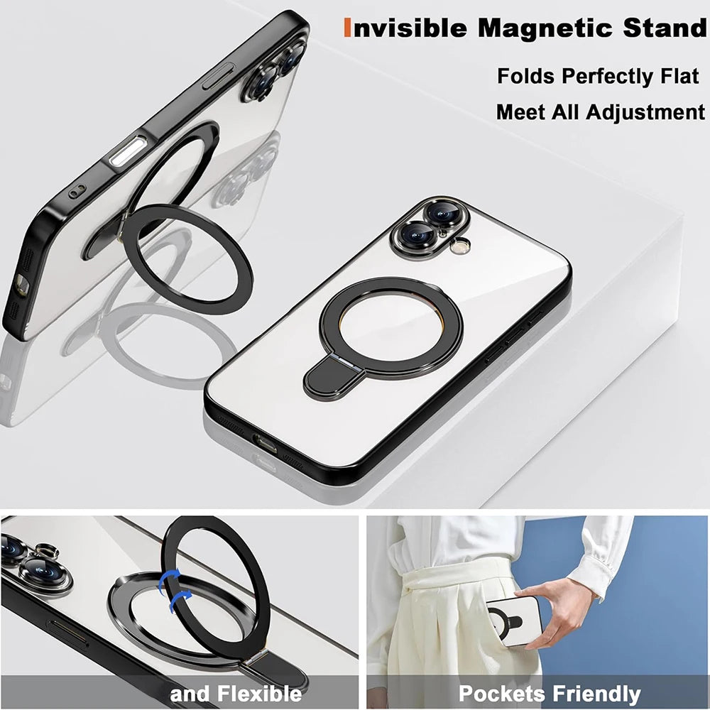 Finger Ring Stand Matte Magnetic Phone Case For iPhone 17 Pro Max 17Pro 17Air Hard PC Bumper Back Cover For Magsafe Charge Case