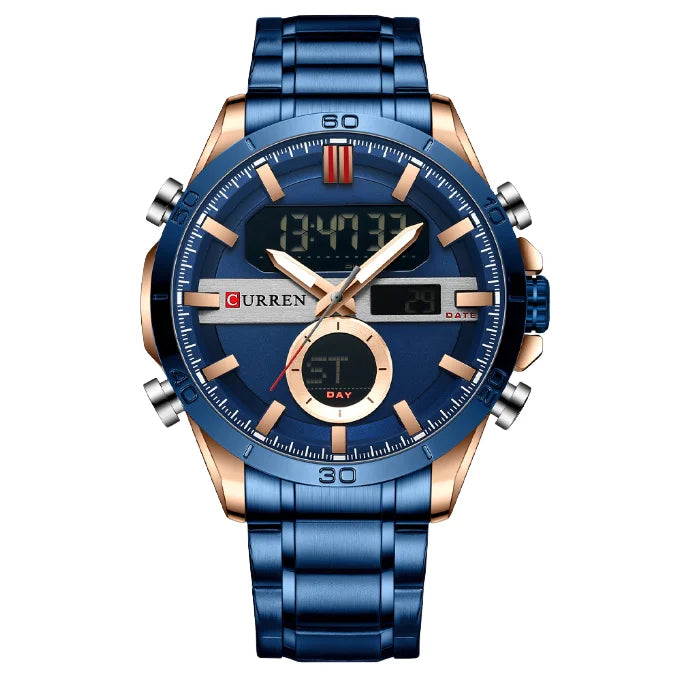 Men's Watch Dual Movement Quartz Electronic Watch, Sports Steel Strap Watch Fashion Business Leisure Watch