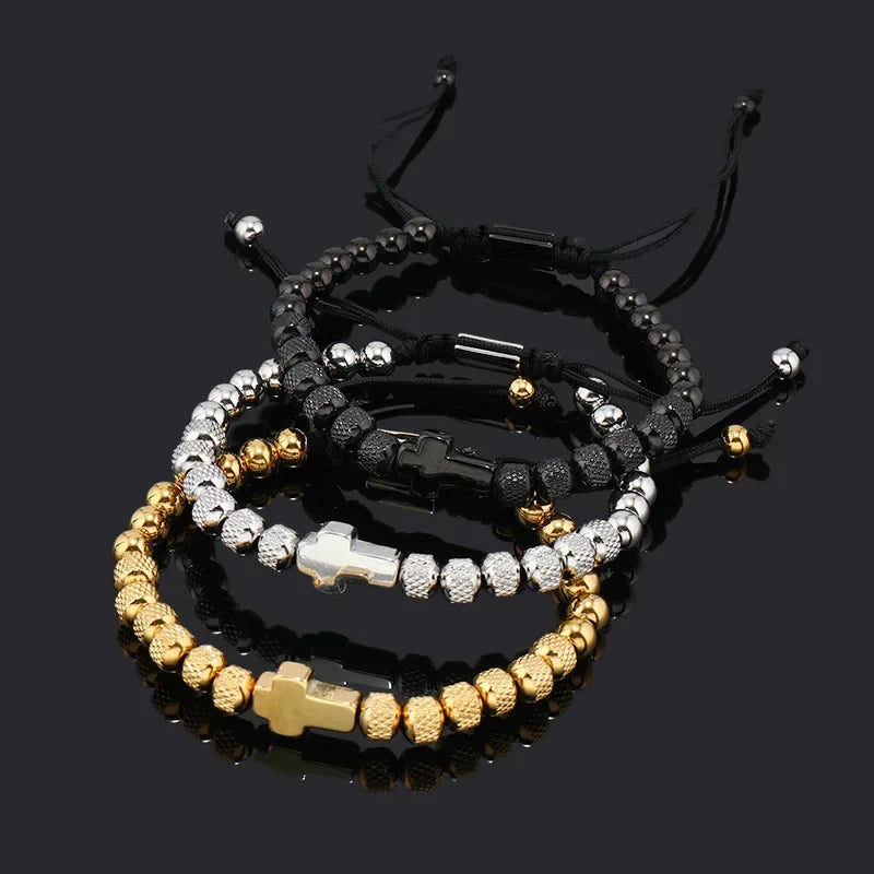 Cross Charm Bracelet Gift - Stainless Steel Beaded Design for Him & Her, Adjustable Durable Jewelry with Titanium Strength