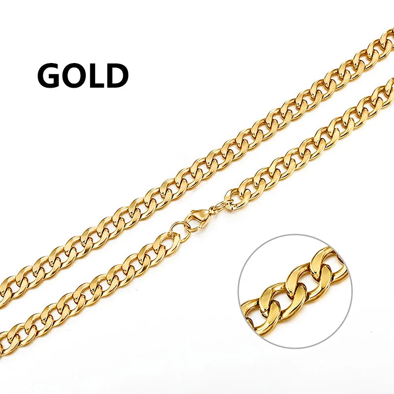Women Men's Necklace Stainless Steel Black Gold Color Curb Cuban Link NK Chain Silver Color Basic Punk Male Choker Jewelry Gift