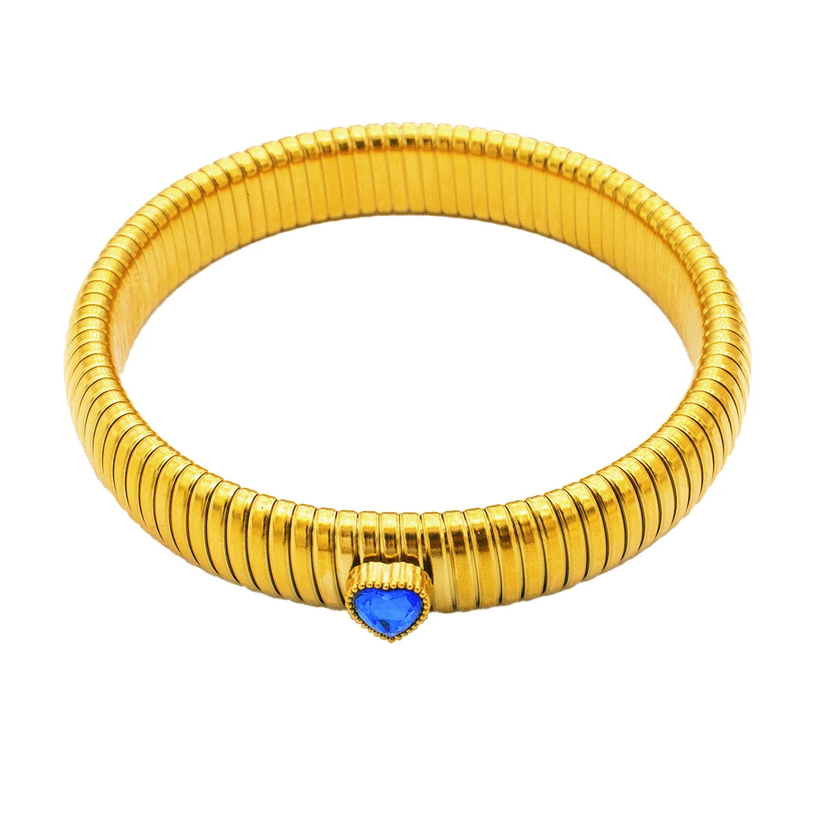 Waterproof Stainless Steel Retro Elasticity Thick Metal Polish Bracelet 18K Gold Plated Trend Fashion Unisex Jewelry Men Women