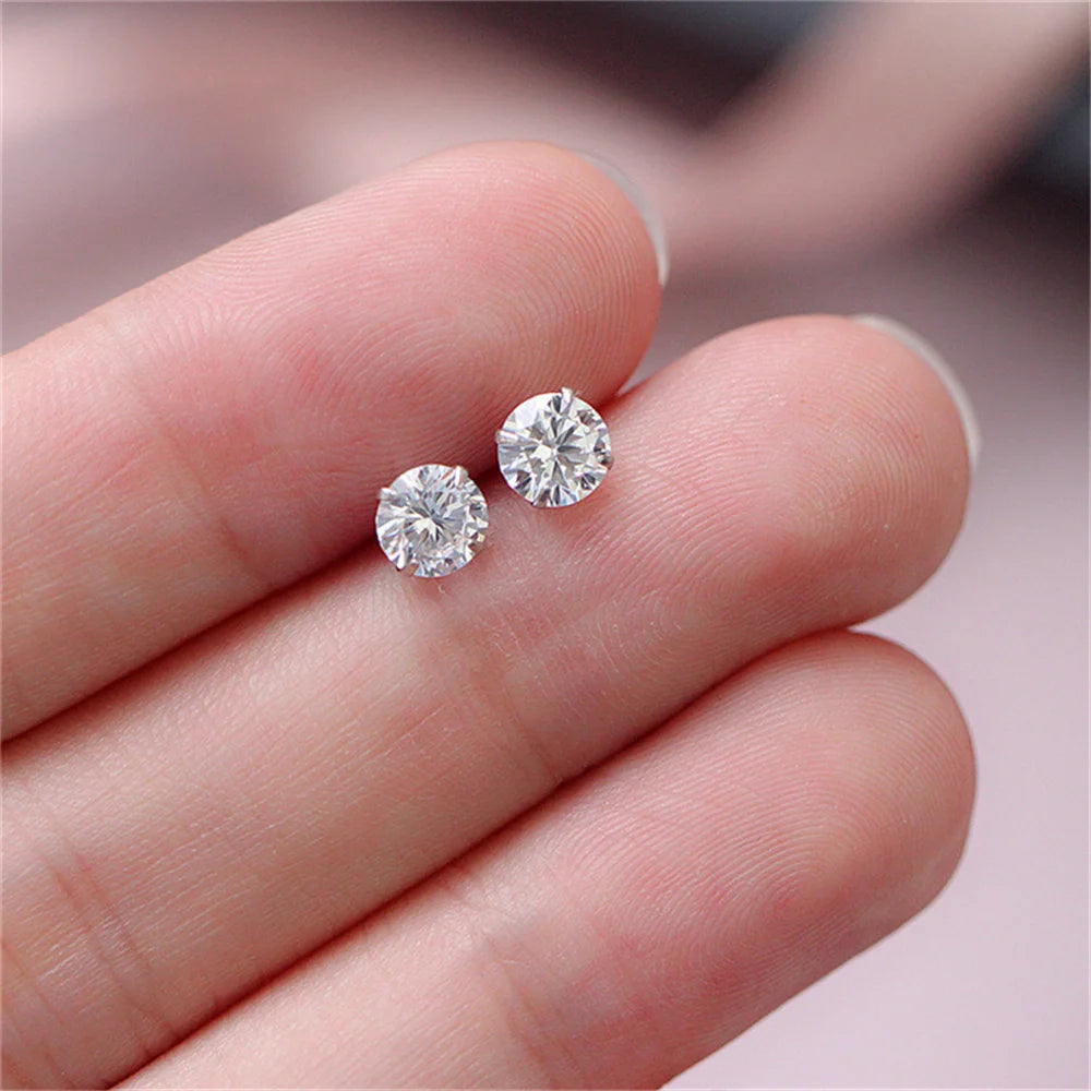 Men's Zircon Silver Color Stud Earrings Hip Hop Rhinestone Earring For Women Men's Street Jewelry Elegant Fashion Accessories