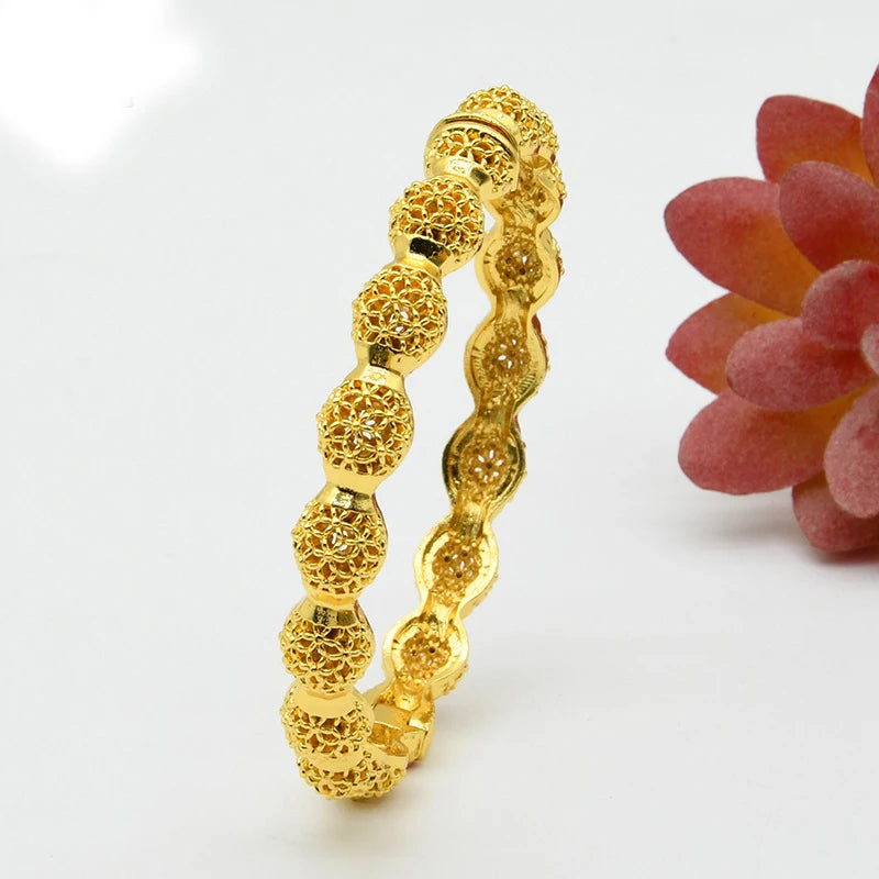 Luxury Dubai Gold Color Bangles For Women 24K Gold Plated Indian African Bracelets Charm Wedding Ethiopian Arabic Hand Jewelry