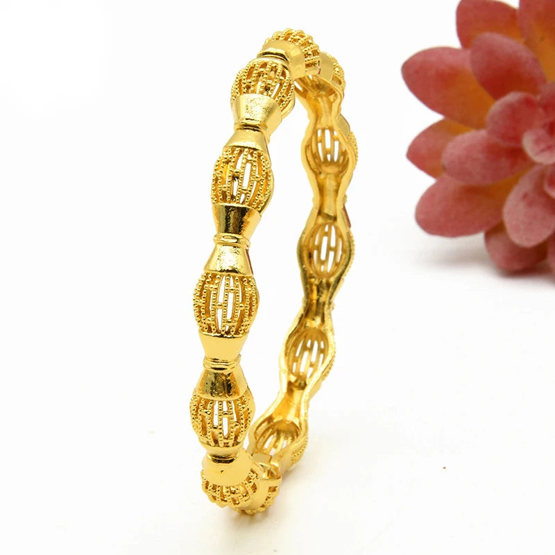Luxury Dubai Gold Color Bangles For Women 24K Gold Plated Indian African Bracelets Charm Wedding Ethiopian Arabic Hand Jewelry