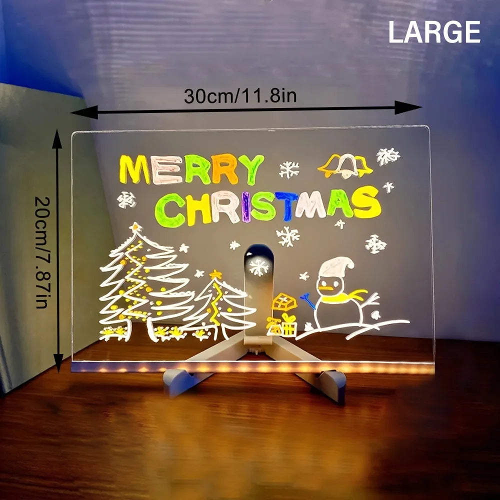 LED Note Board Night Light With Colorful 7 Pens DIY Acrylic Message Board Erasable Painting Drawing Board For Kids Birthday Gift