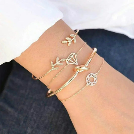 SUMENG 4pcs/Set New Arrival Bohemia Leaf Knot Hand Cuff Link Chain Charm Bracelet Bangle For Women 2024 Fashion Jewelry Gifts
