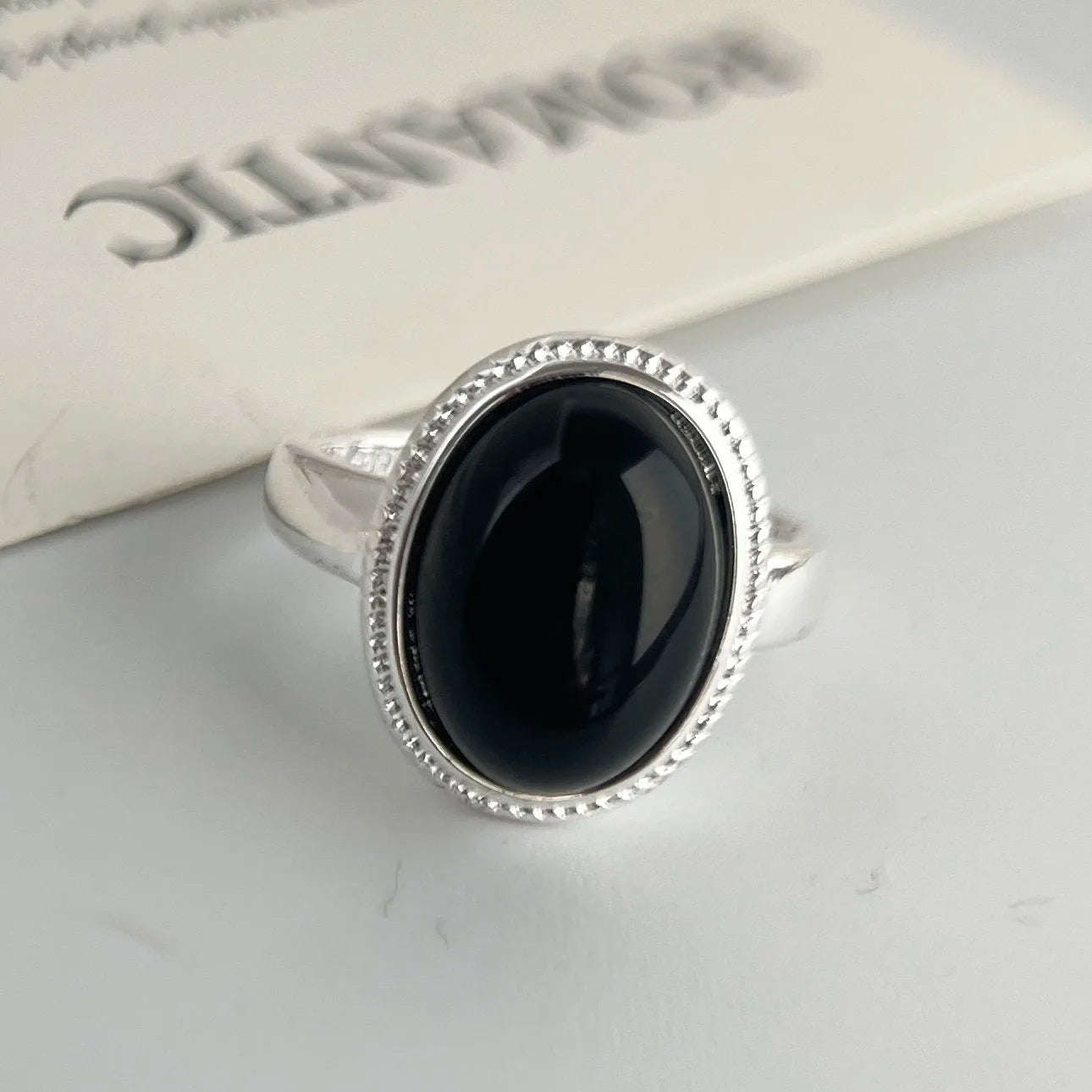 925 Sterling Silver Rings For Women Men Couple Minimalist Handmade Simple Oval Black Stone Ring For Birthday Party Gift