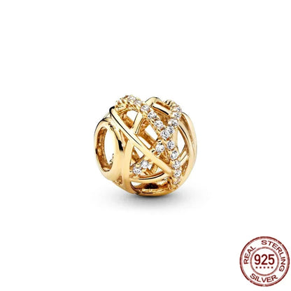 Original 925 Sterling Silver Gold Heart Charms Beads Sparkling MapleLeaf Safety Pendant For Women Bracelet DIY Fine Jewelry Gift
