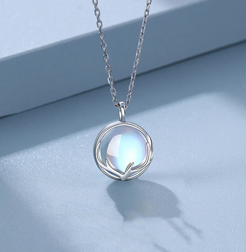 CIAXY Silver Color Moonstone Pendant Necklaces for Women Temperament Deer Antlers Clavicle Chain Luxury Jewelry collares