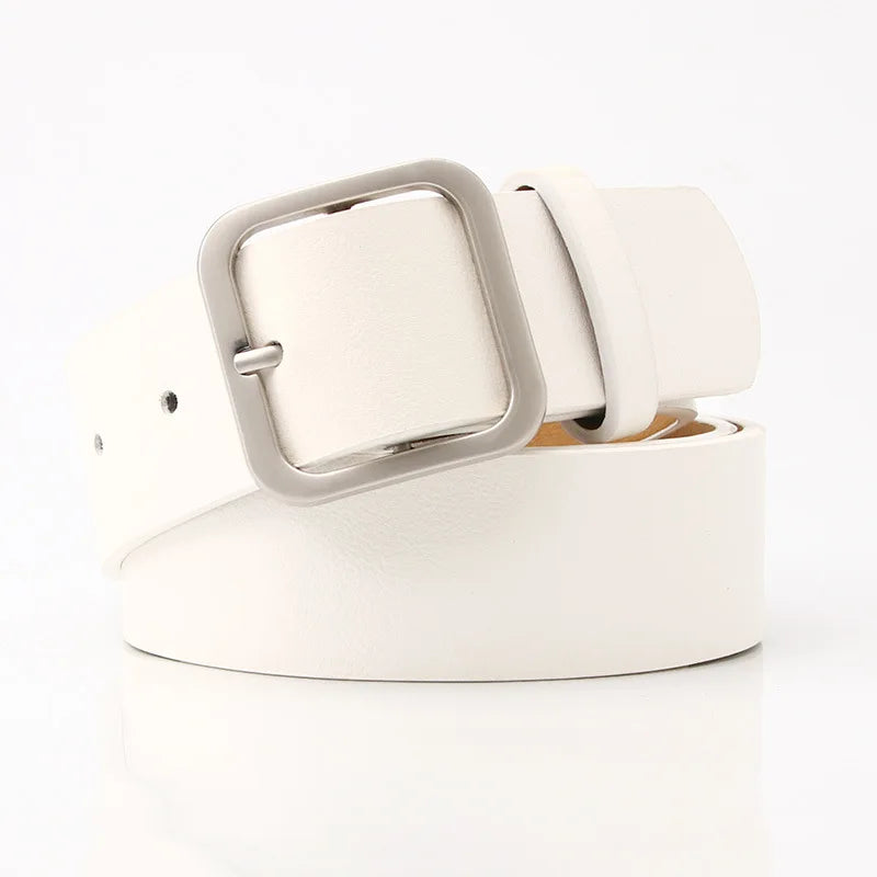 3.5x105cm Women's Belt Soft PU Leather Belt Square Pin Buckle Jeans Belt Korean Version Chic Ladies Vintage Female Waistband
