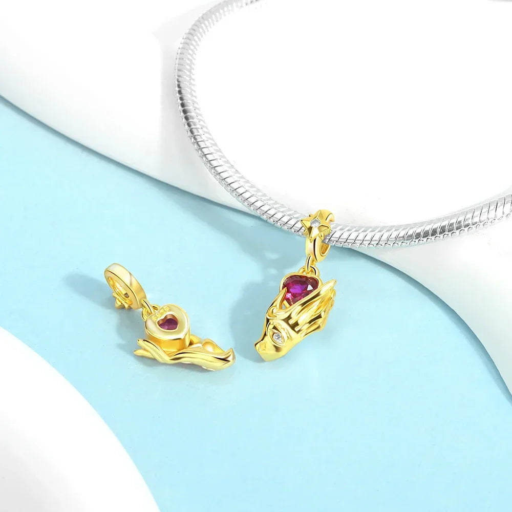 Original 925 Sterling Silver Gold Heart Charms Beads Sparkling MapleLeaf Safety Pendant For Women Bracelet DIY Fine Jewelry Gift