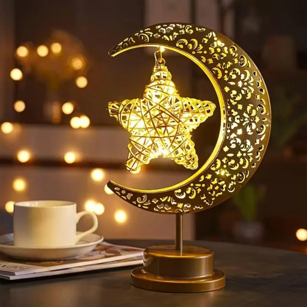 1PC LED Star & Moon Decorative Table Lamp,Powered by 3AA Batteries,Excluding Batteries, Ramadan Desktop Modeling Lamp