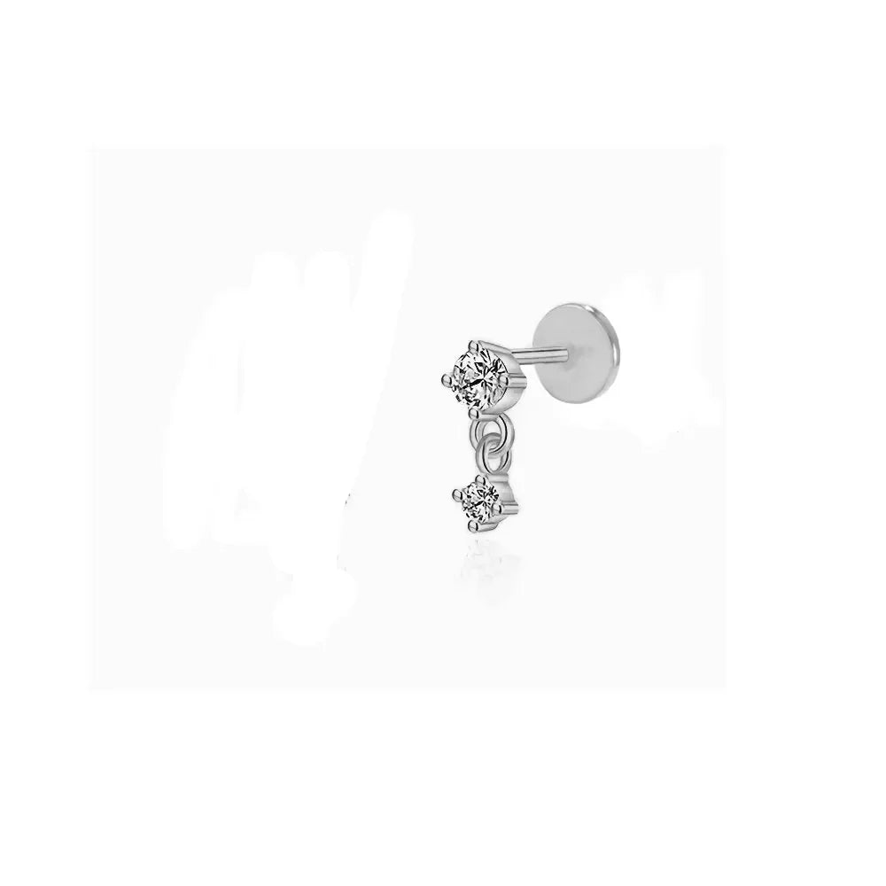 Aide 1pc 925 Sterling Silver Mini Zircon Thick Flat Screw Back Drop Earrings For Women K Gold Piercing Stud Earrings Jewelry