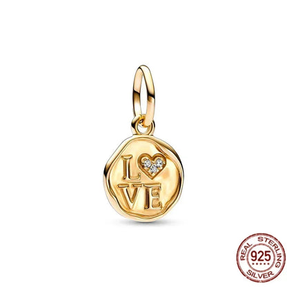 Original 925 Sterling Silver Gold Heart Charms Beads Sparkling MapleLeaf Safety Pendant For Women Bracelet DIY Fine Jewelry Gift