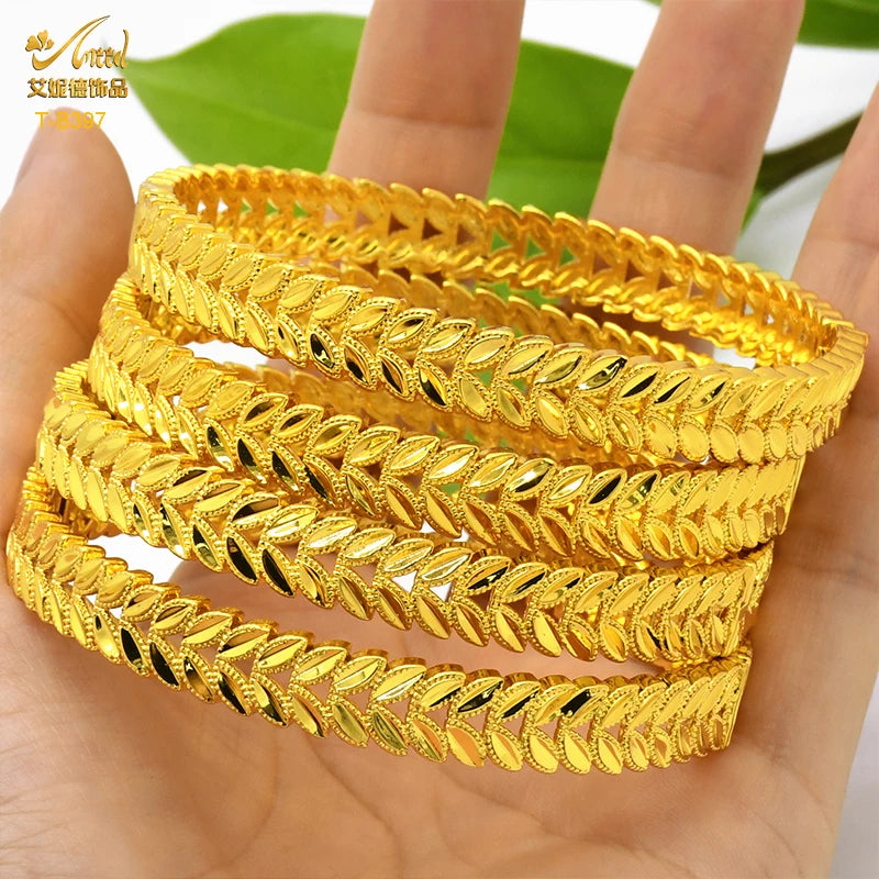 XUHUANG African Gold Color Bangles For Women Indian Middle Eastern Nigerian Wedding Luxury Plated Jewellery Brazilian Bangles