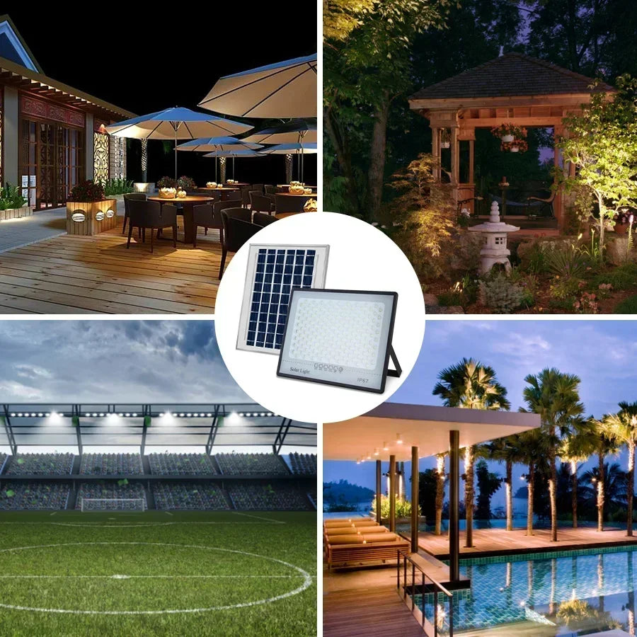 500W Solar Lights Outdoor Garden LED Refletor Garden Buildings Sunlight IP67 Waterproof Spotlight Emergency Lighting Wall Lamps