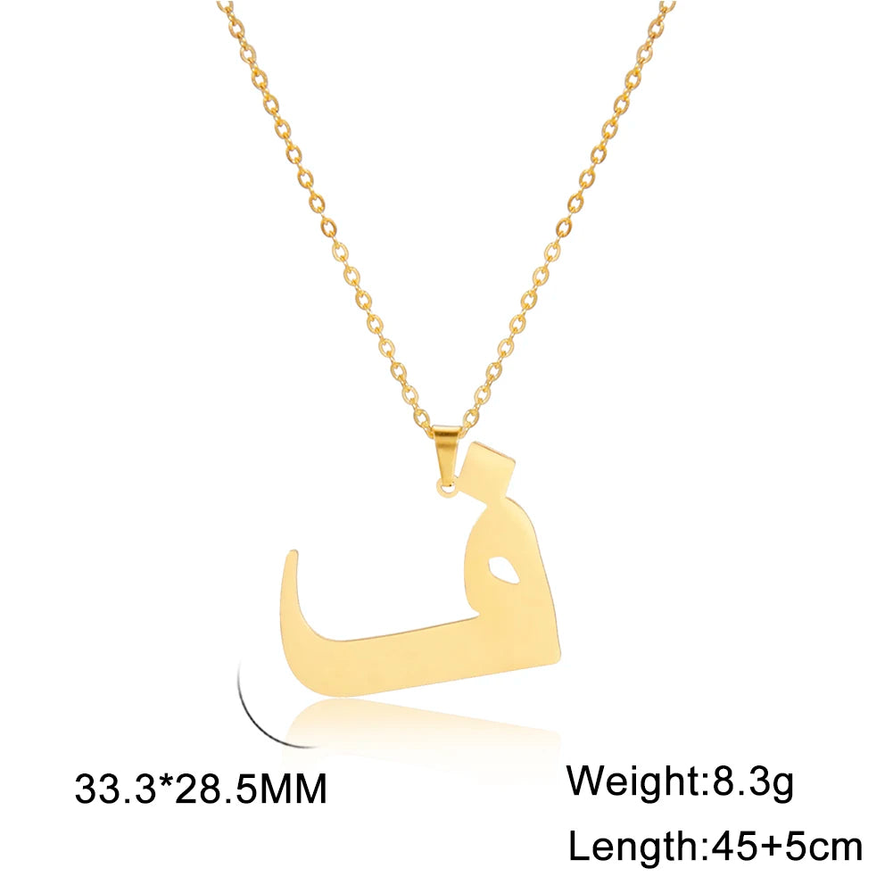 Cazador Gold Color 28 Arabic Letter Necklace for Women Stainless Steel Arab Alphabet Pendant Choker Necklaces Jewelry 2024 Trend