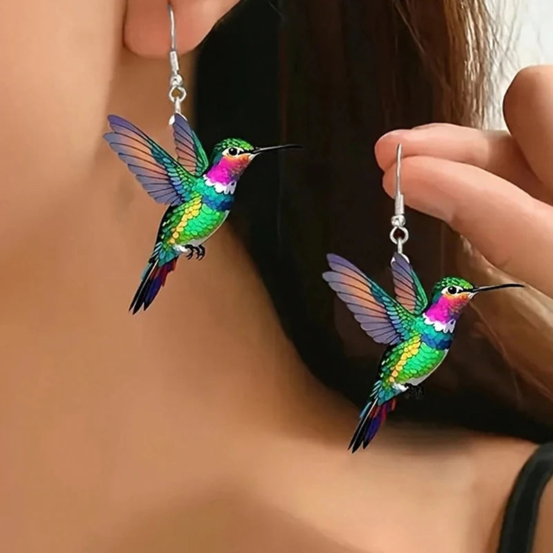 FTCY Acrylic Hummingbird Earrings For Women Retro Style Colorful Bird Drop Earrings Women's Jewelry Gifts
