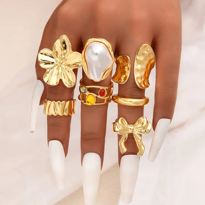 Vintage Smooth Flower Shell Design Ring Set Fashion Elegant Bohemian Starfish Personalized Ring Party Holiday Daily Wear Jewelry