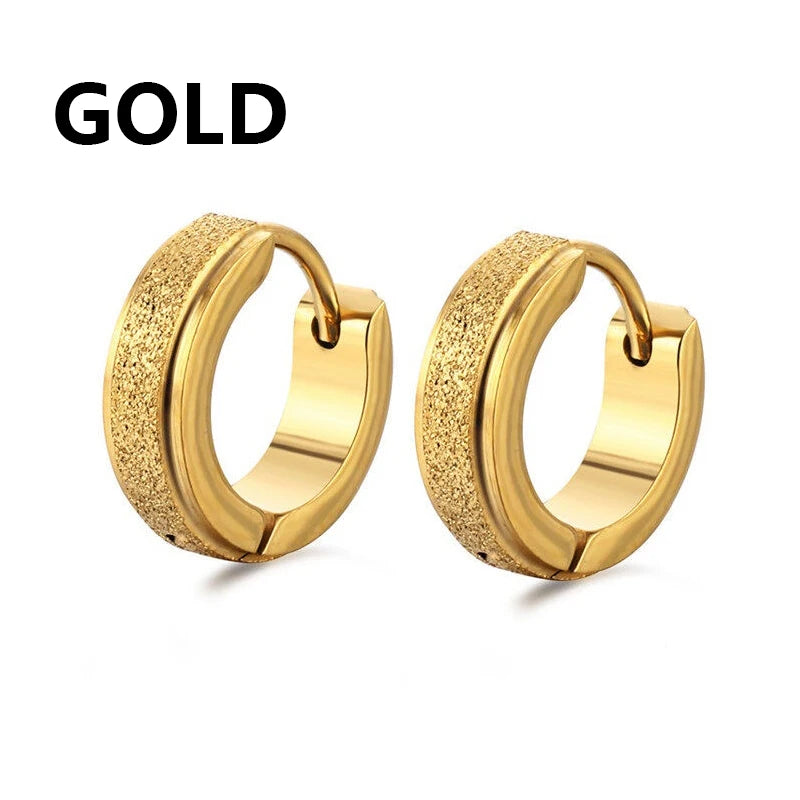 2pc Wide Frosting Stainless Steel Hoop Earrings Black Round Earring For Women Men Punk Vintage Circle Earring Jewelry Statement