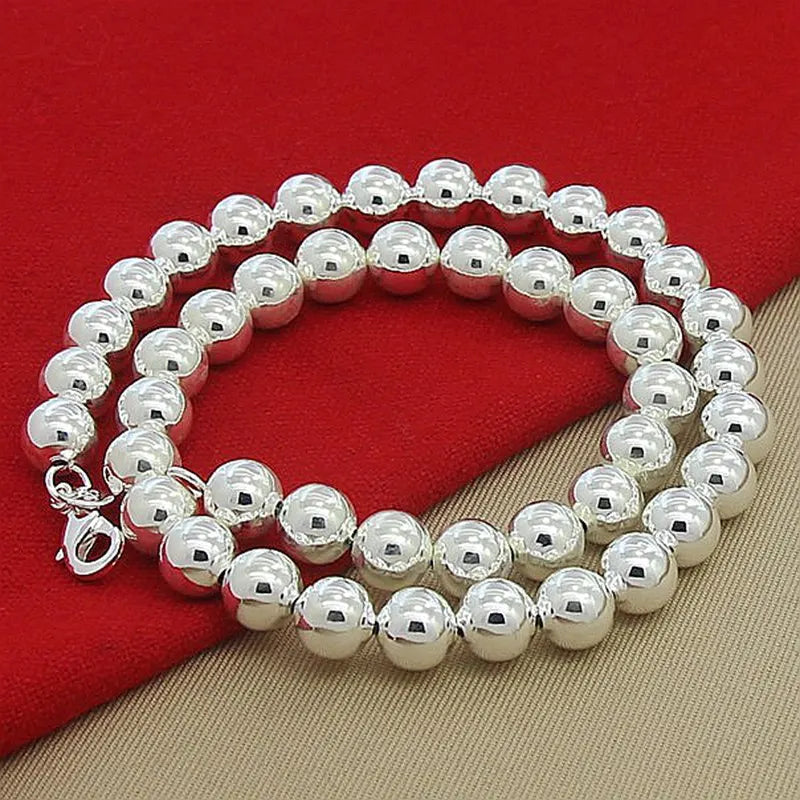 Andara Sterling Silver 4MM/6MM/8MM/10MM Smooth Beads Ball Chain Necklace For Women Men Fashion Jewelry