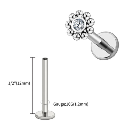 Right Grand ASTM F136 Titanium 16G Mini Beaded Sun Labret Stud CZ Flower Tragus Cartilage Helix Conch Nose Piercing Body Jewelry