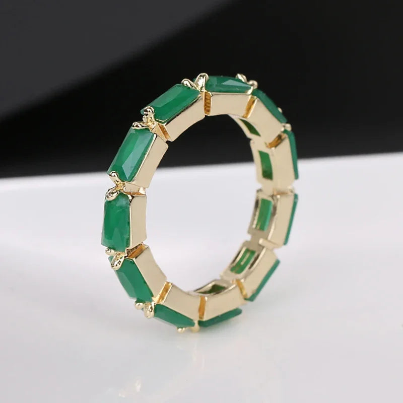 Luxury Gold Color Geometry Cubic Zirconia Wedding Rings for Elegant Women Engagement Ring Party Jewelry Gift