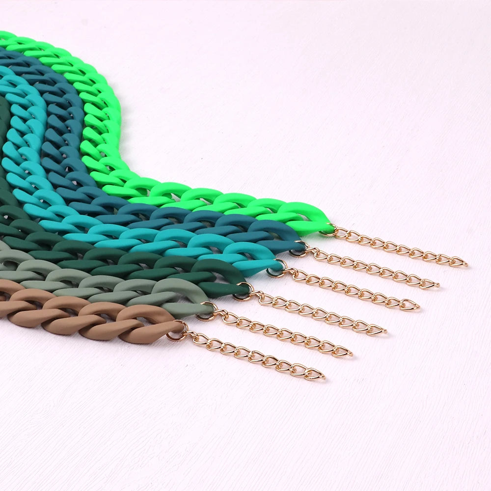 FishSheep Fashion Colorful Acrylic Matte Chain Choker Necklace for Women Statement Resin Wide Chain Collar Neck Jewelry 2024 New