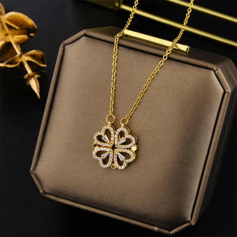 Trendy 18K Gold Plated Zircon Crystal Pendant Stainless Steel Necklace For Women Female Clavicle Chain Jewelry Lady Accessories