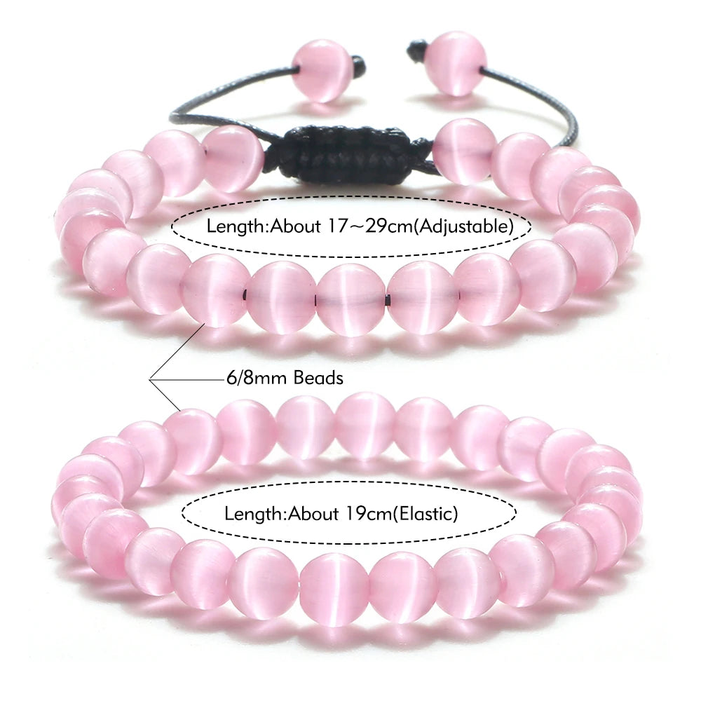 Natural Opal Beads Bracelets Smooth Cat Eye Quartz Chakra Beads Bracelet & Bangle for Women Men Adjustable Wrist Jewelry pulsera