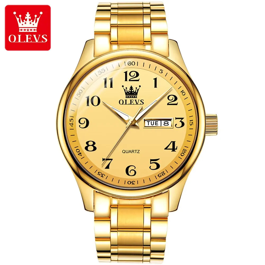 OLEVS Classic Bussiness Quartz Watch for Men Digital Dial Date Week Display Clock Luminous Waterproof Man Gold Wristwatches