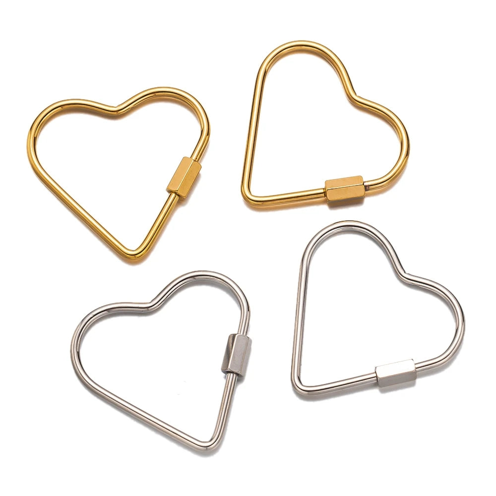 5pcs Gold Stainless Steel Heart Screw Carabiner Lock Connector Fastener Clip For DIY Necklaces Keychain Jewelry Making Supplies