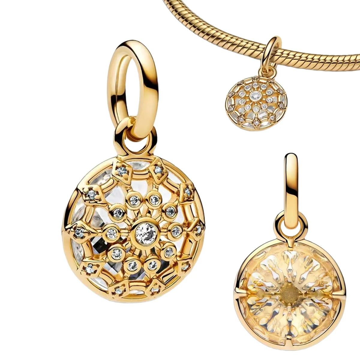 Original 925 Sterling Silver Gold Heart Charms Beads Sparkling MapleLeaf Safety Pendant For Women Bracelet DIY Fine Jewelry Gift