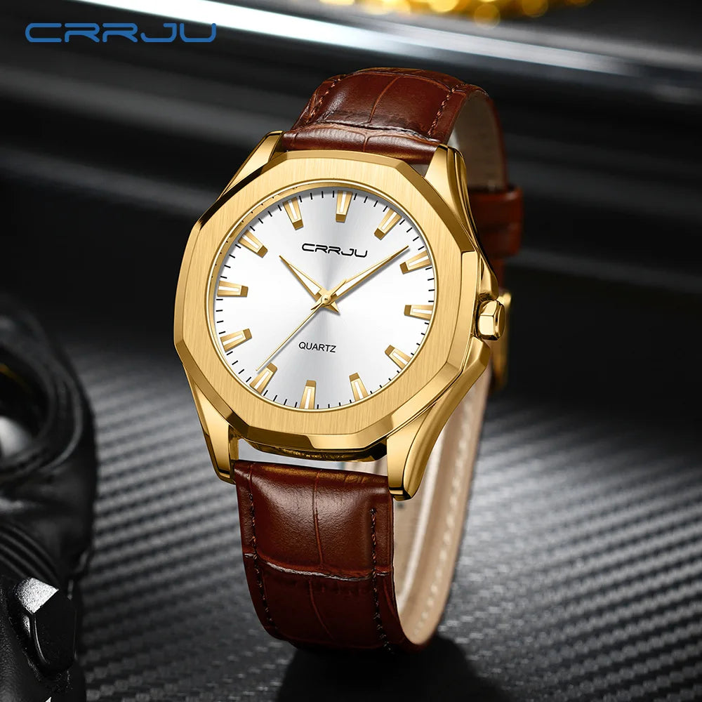 CRRJU New Casual Minimalista Quartz Men's Watches with Leather Strap Simple Luminous Hands Male Clock