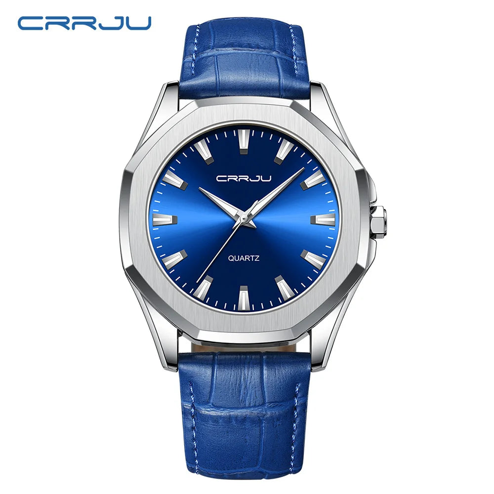CRRJU New Casual Minimalista Quartz Men's Watches with Leather Strap Simple Luminous Hands Male Clock