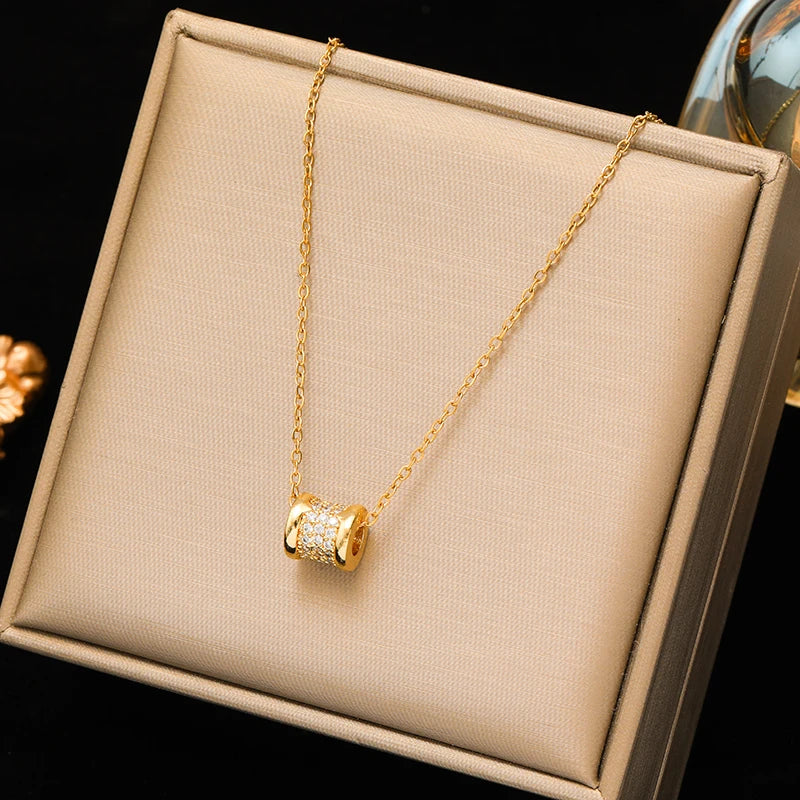 EILIECK 316L Stainless Steel Simple Zirconia Pearl Pendant Necklace For Women Fashion Collar Neck Chain Waterproof Jewelry Gift