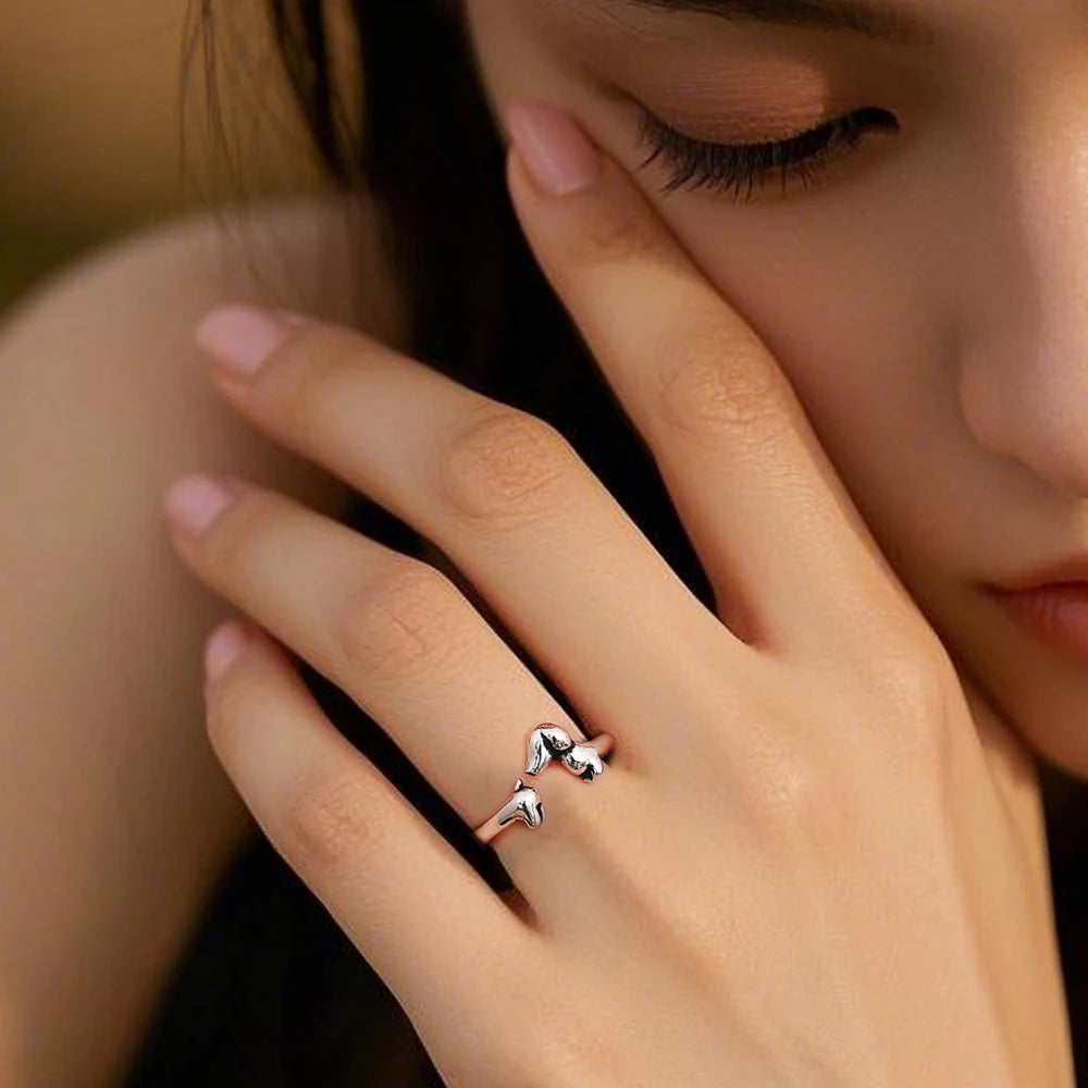 Cute Dachshund Dog Thai Silver Adjustable Rings Original Open Sausage Dog Pet Rings for Women Vintage Animal Jewelry
