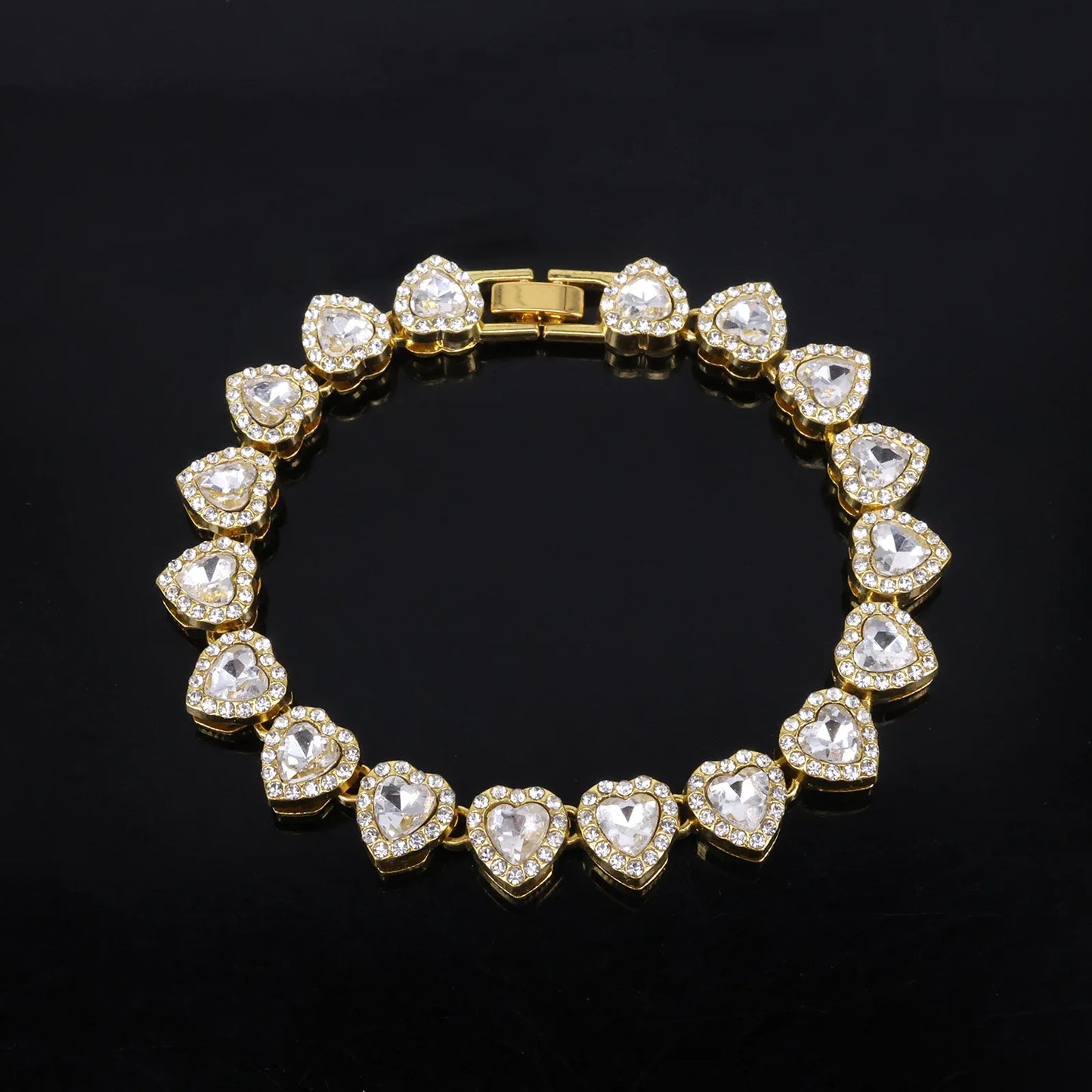 ZAKOL 45CM New Hip Hop Tennis Chain Bracelet Necklace Shiny Heart Rhinestone CZ Fashion Rock Party Jewelry Set