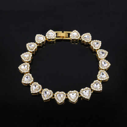 ZAKOL 45CM New Hip Hop Tennis Chain Bracelet Necklace Shiny Heart Rhinestone CZ Fashion Rock Party Jewelry Set