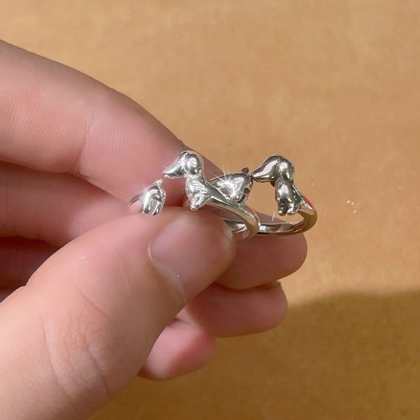 Cute Dachshund Dog Thai Silver Adjustable Rings Original Open Sausage Dog Pet Rings for Women Vintage Animal Jewelry