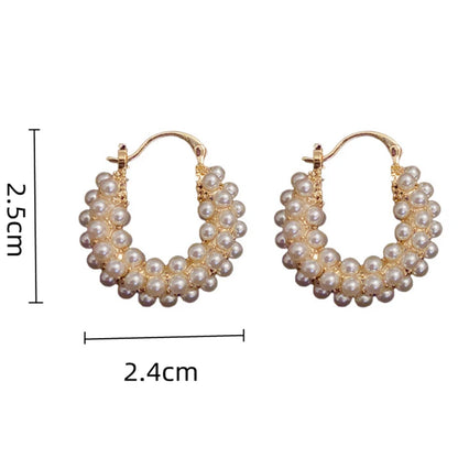 FTCY 1 Pair Vintage Pearl Round Earrings for Women Big Hoop Pierced Allergy Resistant Earrings Jewelry Wholesale