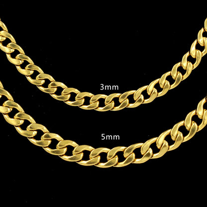 LUXUKISSKIDS Hip Hop Width 5/7MM Cuban Link Stainless Steel Chains Necklace for Men Basic Simple Rapper's Choker on Neck Jewelry