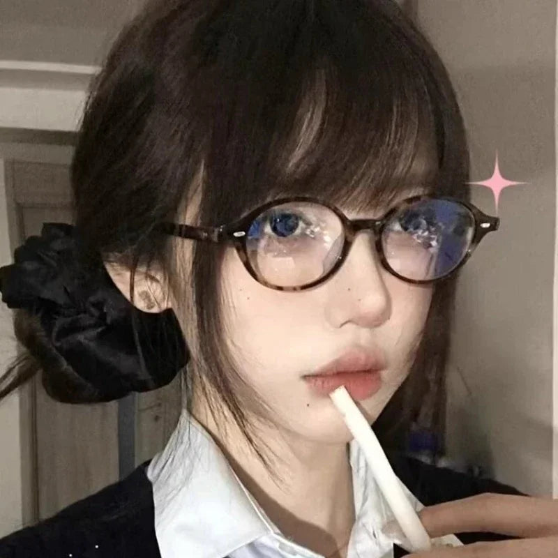 Y2K Retro Oval Frame Glasses Women Leopard Ins Style Sweet Cool Eyewear Trend Brand Reading Computer Anti Blue Light Eyeglasses