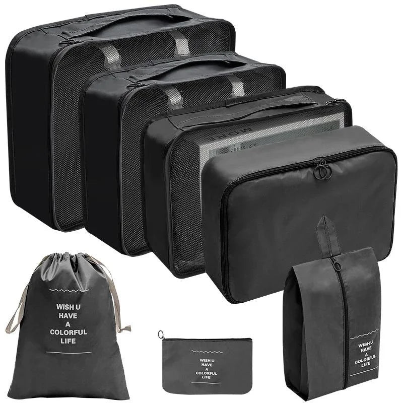 7/8/9/10 Pcs Set Travel Organizer Storage Bags Suitcase Packing Cubes  Cases Portable Wardrobe Luggage Clothes Shoe Pouch Fold