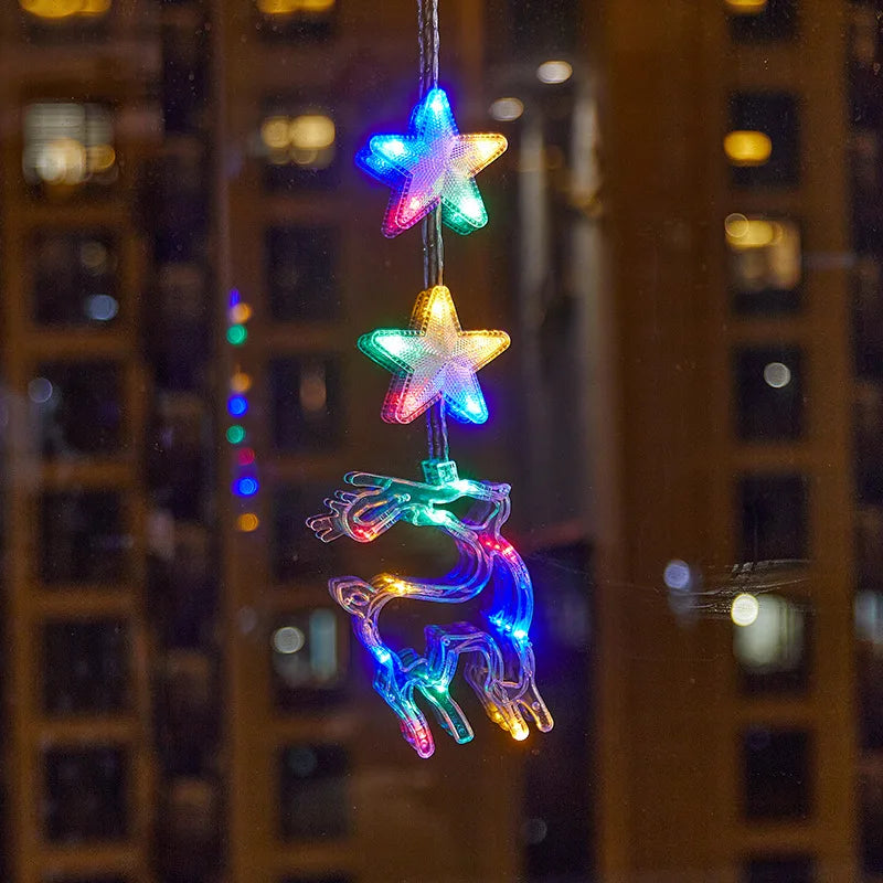 Christmas LED Suction Cup Lights Santa Claus Snowflake Elk Window Decoration Christmas Home Decoration New Year Lights Navidad
