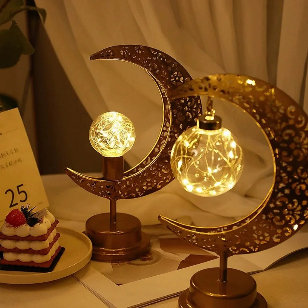 1PC LED Star & Moon Decorative Table Lamp,Powered by 3AA Batteries,Excluding Batteries, Ramadan Desktop Modeling Lamp