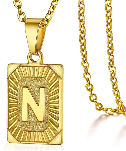 Initial Pendant Necklace for Women Simple Stainless Steel Cuba Link Charm Letter Square Necklace Men Jewelry Collar De Hombre