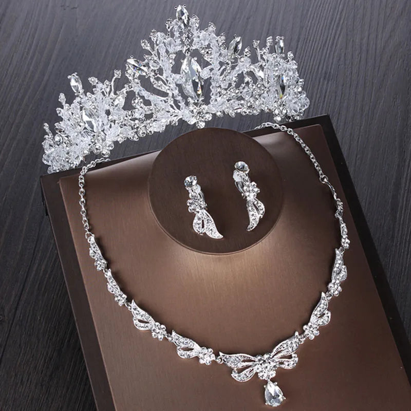Itacazzo Bridal Headwear Hand Wrapped Crown Necklace Earring Set of Four Pieces&Suitable for Women's Wedding and Birthday Party